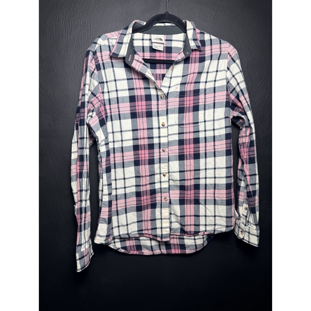 The North Face Women's Pink Blue Plaid Flannel Button Up Outdoors Western Large